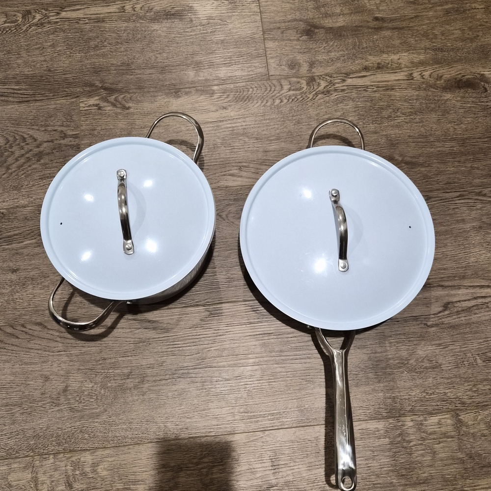 Stainless Steel Cookware Set with White Lids